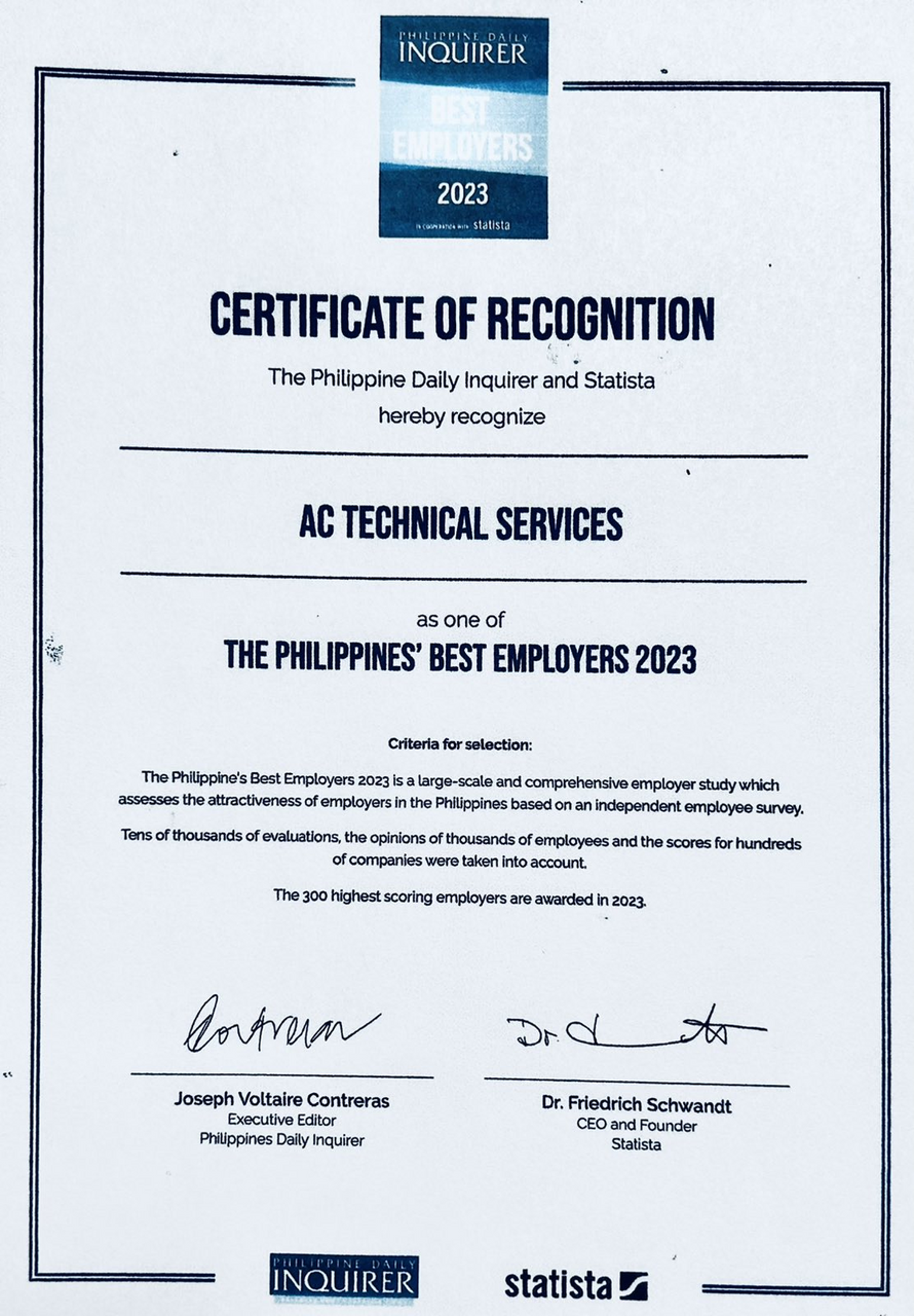 Certificate of Recognition